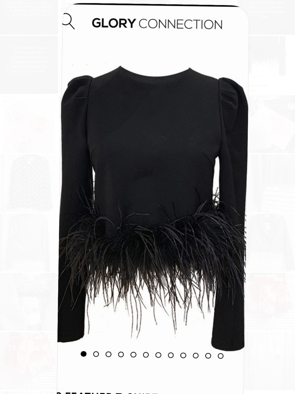 Glory Connection Lucas Feather Black Long Sleeve Cropped T-Shirt